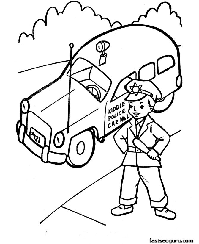Police car child policeman coloring pages printable